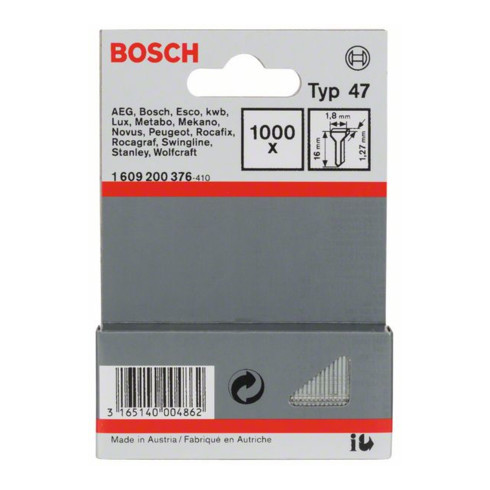 Clou d'agrafeuse Bosch type 47, 1,8 x 1,27 x 28 mm, paquet de 1000