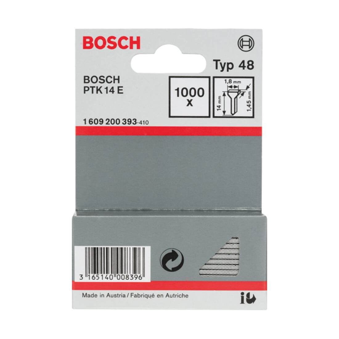 Clou d'agrafeuse Bosch type 48, 1,8 x 1,45 x 14 mm, paquet de 1000