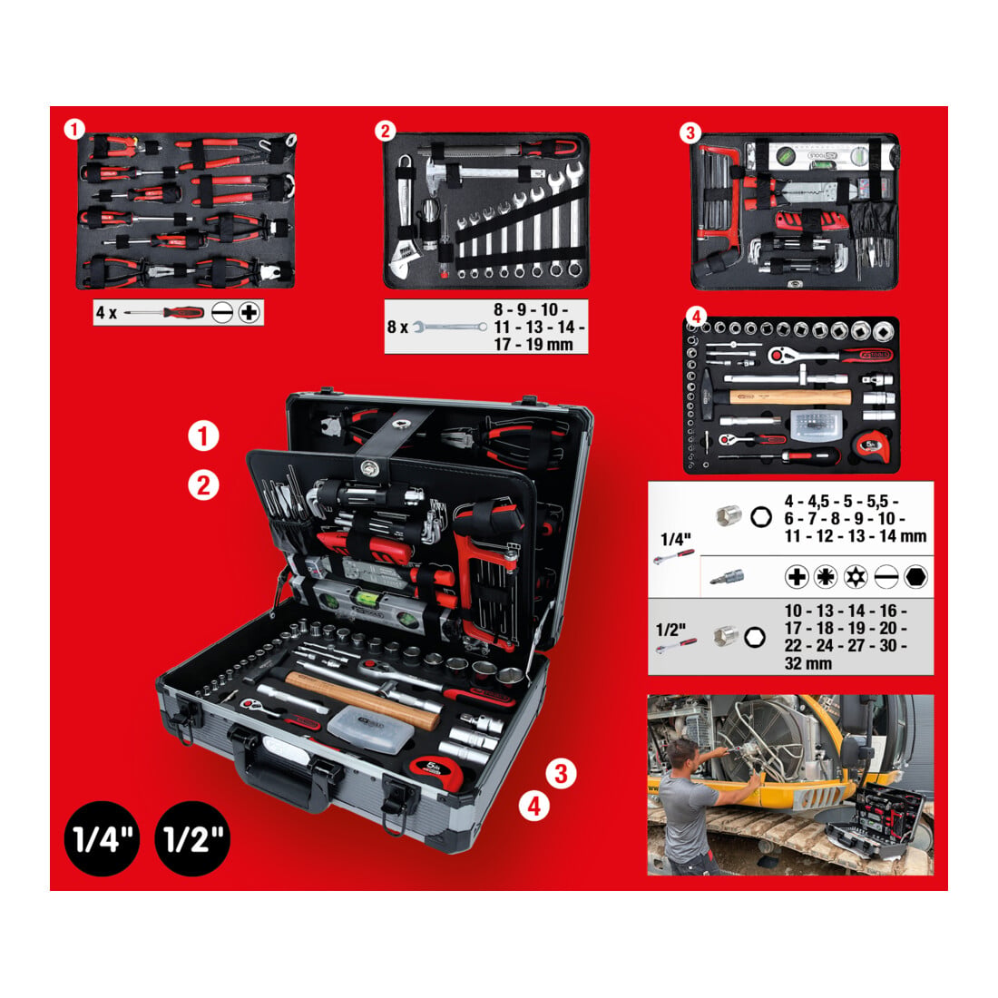 Coffre à outils KS Tools 1/4"+1/2" 127 pcs.