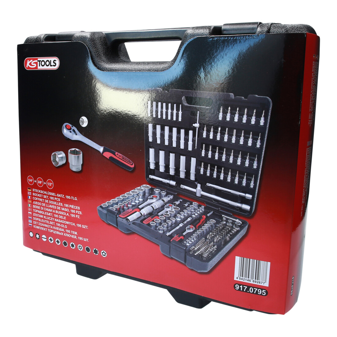 Coffret à douilles KS Tools 1/4", 3/8", 1/2",  195 pièces