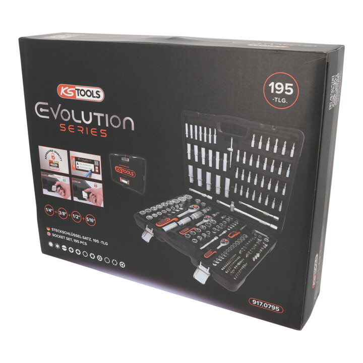 Coffret à douilles KS Tools 1/4", 3/8", 1/2",  195 pièces
