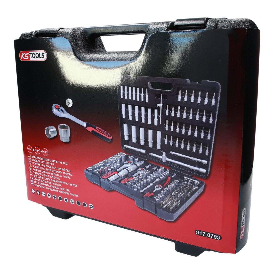 Coffret à douilles KS Tools 1/4", 3/8", 1/2", 195 pièces