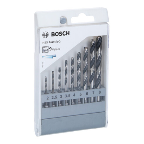 Coffret de 9 forets hexagonaux HSS PointTeQ, 2 - 8 mm. Pour perceuses visseuses Bosch