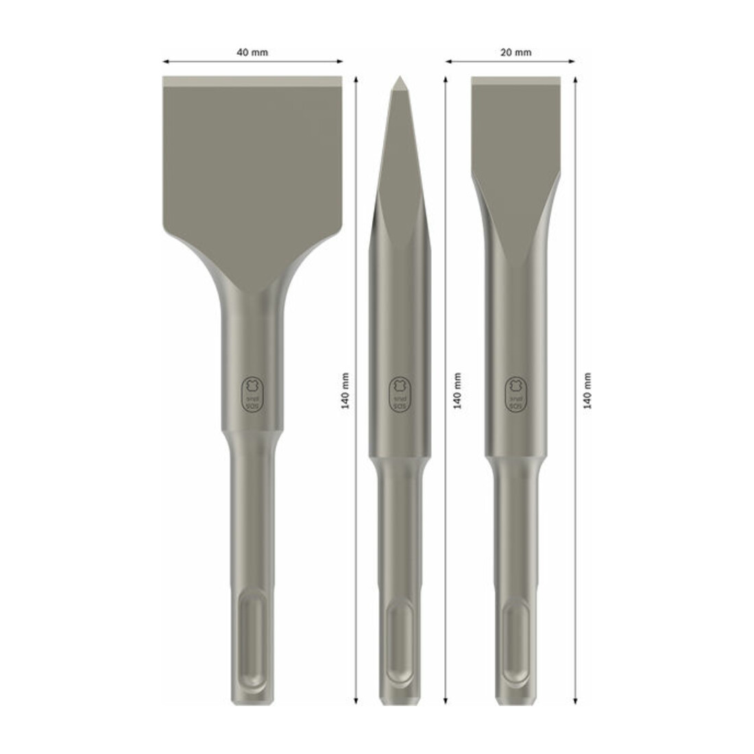 Coffret de burins courts SDS plus, 3 pièces 140; 140x20;140x40 mm