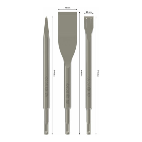 Coffret de burins SDS plus, 3 pièces 250; 250; 260 x 20; 40 mm