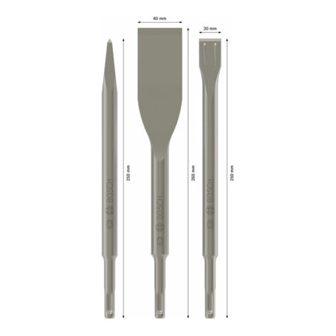 Coffret de burins SDS plus, 3 pièces 250; 250; 260 x 20; 40 mm