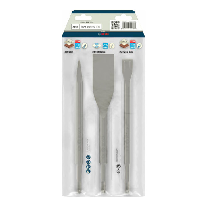 Coffret de burins SDS plus, 3 pièces 250; 250; 260 x 20; 40 mm