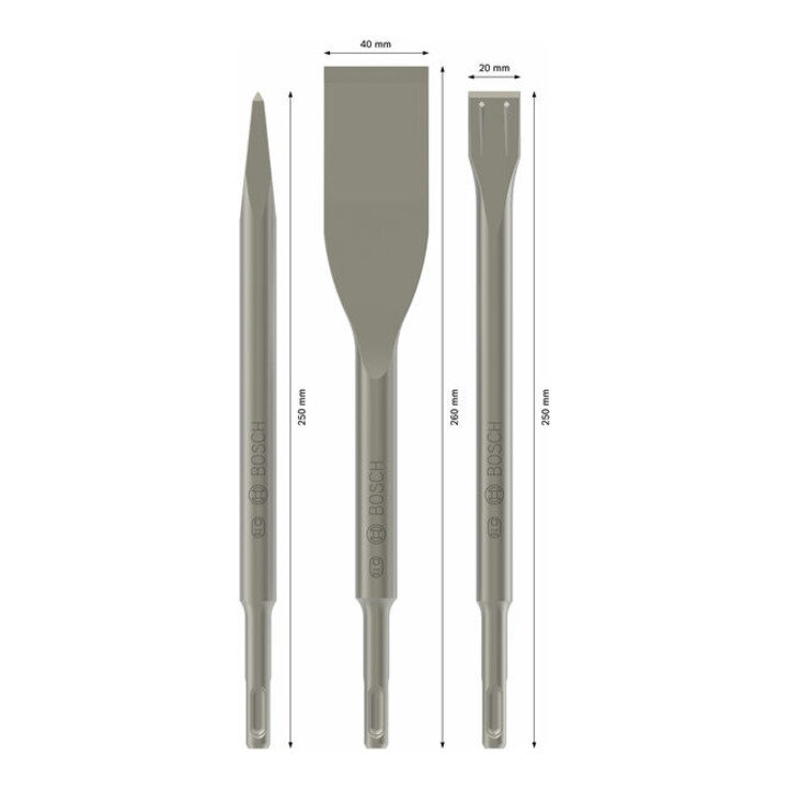 Coffret de burins SDS plus, 3 pièces 250; 250; 260 x 20; 40 mm