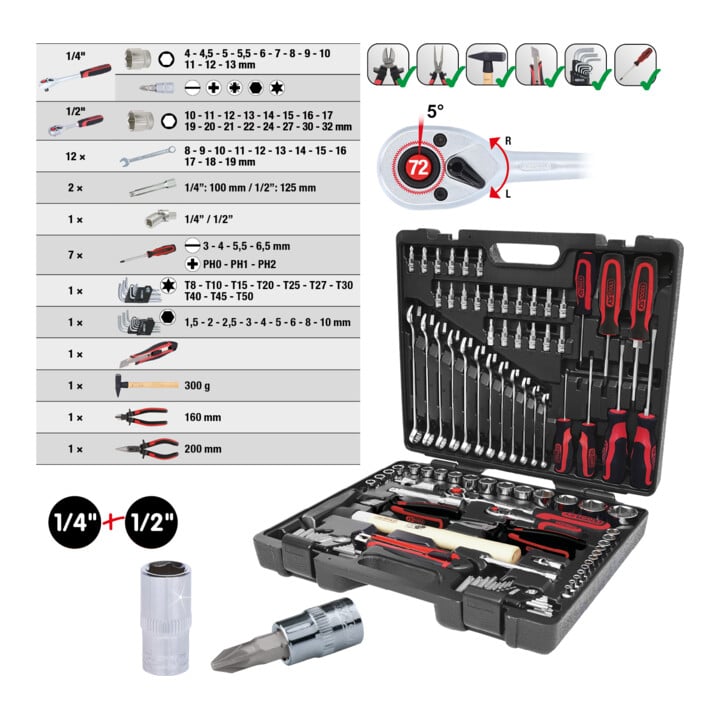 Coffret de douilles et cliquets KS Tools 1/4" + 1/2" CHROMEplus ®