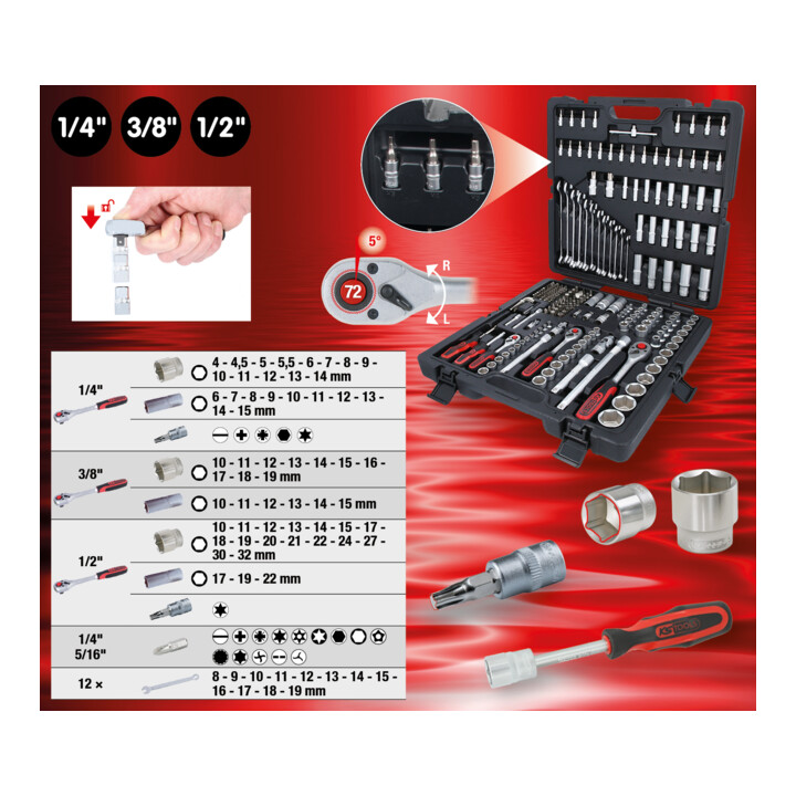 Coffret de douilles KS Tools 1/4"+3/8"+1/2"  216 pièces
