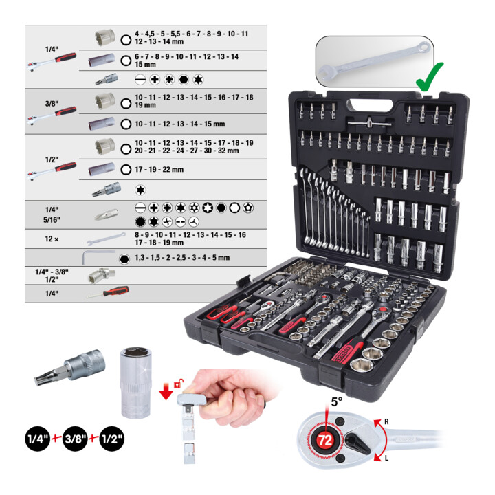 Coffret de douilles KS Tools 1/4"+3/8"+1/2" CHROMEplus 216 pièces