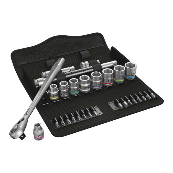Coffret de douilles métalliques Wera 8100 SB 8 Zyklop, levier d'interrupteur, entraînement 3/8", 29 pièces, métrique