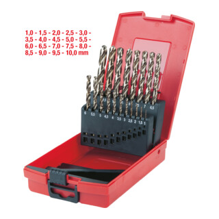 Coffret de forets HSS-G Co 5, en box PVC 19 pcs. 1-10mm