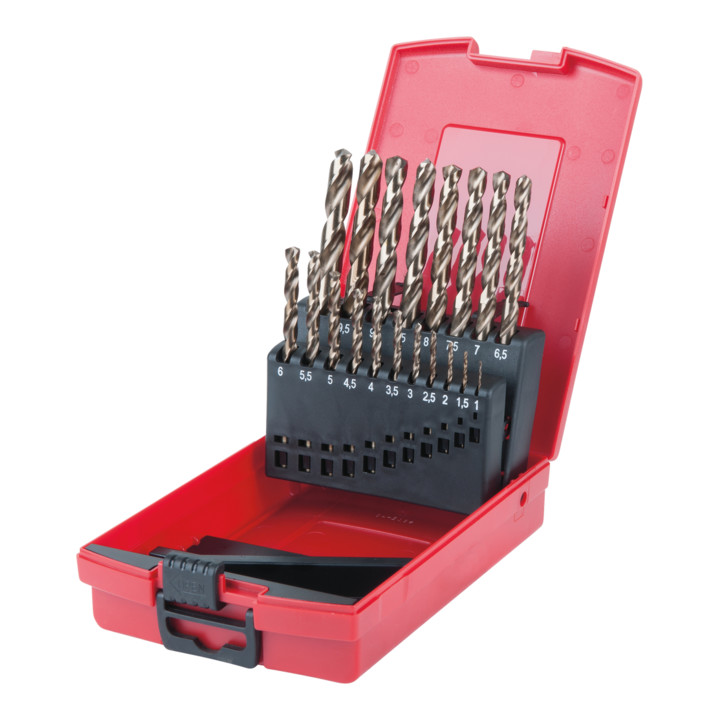 Coffret de forets HSS-G Co 5, en box PVC 19 pcs. 1-10mm