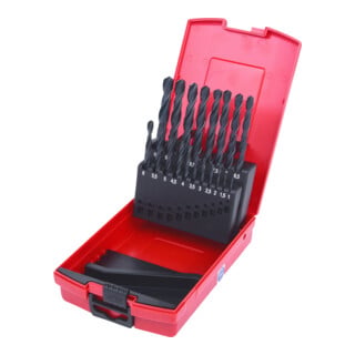 Coffret de forets HSS-R laminés, 19 pcs, en box PVC, 1-10mm