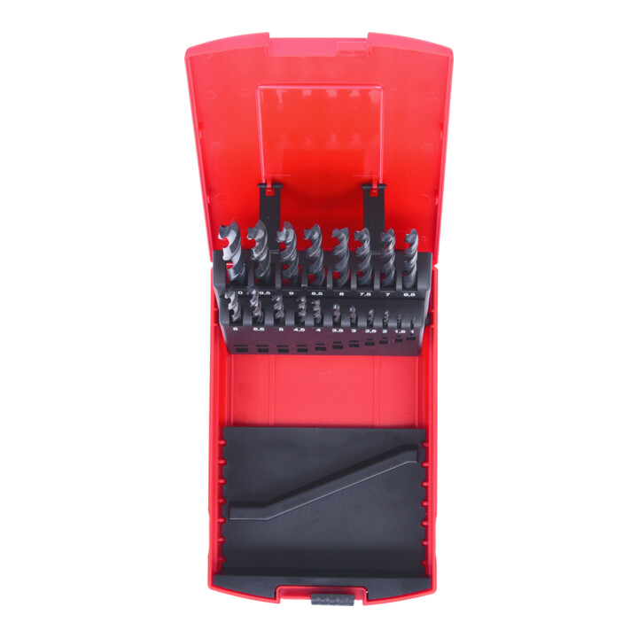 Coffret de forets HSS-R laminés, 19 pcs, en box PVC, 1-10mm