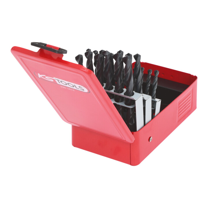 Coffret de forets HSS-R laminés, 25 pcs. en box métal, 1-13mm
