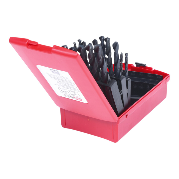 Coffret de forets HSS-R laminés, 25 pcs, en box PVC, 1-13mm