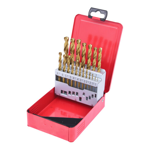 Coffret de forets HSS TiN, en box métal 19 pcs. 1-10mm
