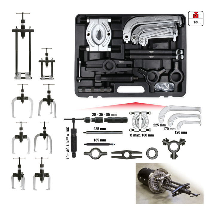 Coffret d'extracteurs hydrauliques universels KS Tools à 2 et 3 griffes, 22 pièces