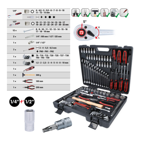 Coffret d'outils universels KS Tools 1/4"+1/2" 97 pièces