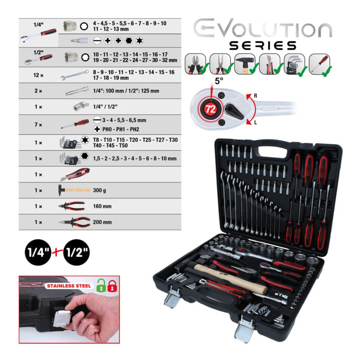 Coffret d'outils universels KS Tools 1/4"+1/2" 97 pièces