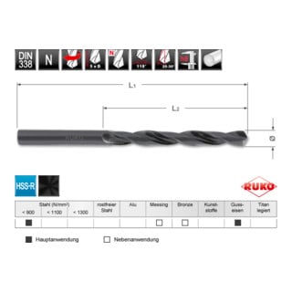 RUKO Magasin de forets hélicoïdaux HSS-R 130 Forets hélicoïdaux