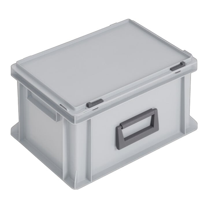 coffret plastique L400xl300xH233 mm PP 1 manche fermoir coulissant gris 20 l