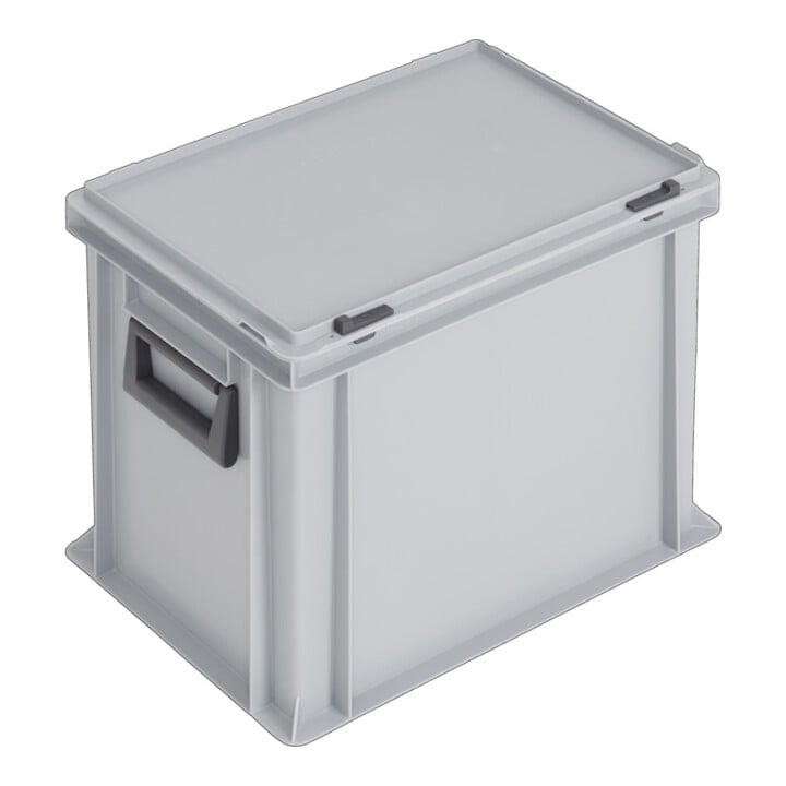 coffret plastique L400xl300xH333 mm PP 2 manches fermoir coulissant gris 31 l