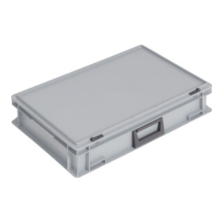 coffret plastique L600xl400xH133 mm PP 1 manche fermoir coulissant gris 24 l