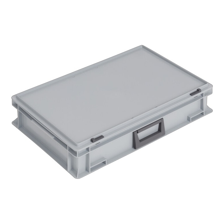 coffret plastique L600xl400xH133 mm PP 1 manche fermoir coulissant gris 24 l