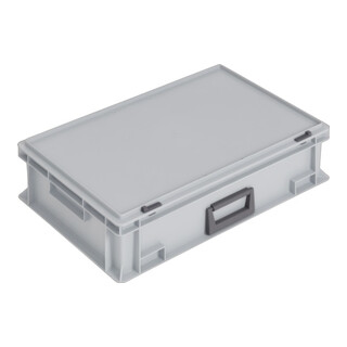 coffret plastique L600xl400xH163 mm PP 1 manche fermoir coulissant gris 33 l