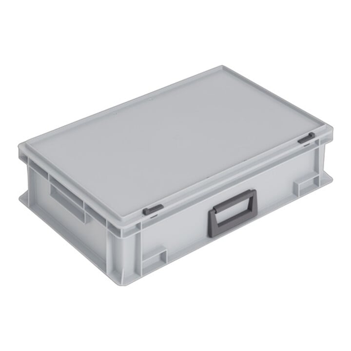 coffret plastique L600xl400xH163 mm PP 1 manche fermoir coulissant gris 33 l