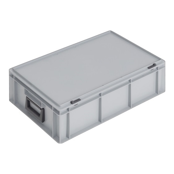 coffret plastique L600xl400xH183 mm PP 2 manches fermoir coulissant gris 34 l