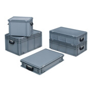 coffret plastique L600xl400xH183 mm PP 2 manches fermoir coulissant gris 34 l-4
