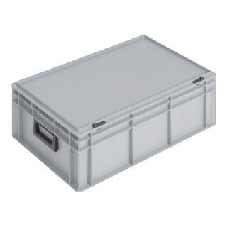 coffret plastique L600xl400xH233 mm PP 2 manches fermoir coulissant gris 42 l