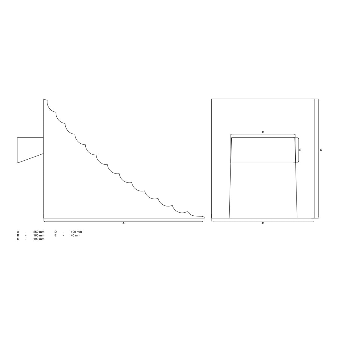 Coin 250 x 160 x 185 mm pour berlines et véhicules utilit. BGS