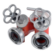 Collecteur de raccordement avec vanne d'arrêt, 2 sorties, Storz C, filetage 2 x Mâle 2"