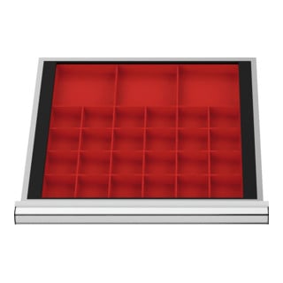 Compartimentage de tiroir STIER, bacs pour petites pièces, BLH 100 mm, dimensions intérieures 500x450 mm, 24 KTK 75x75 mm