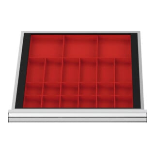 Compartimentage de tiroir STIER, bacs pour petites pièces, BLH 100 mm, dimensions intérieures 500x450 mm, 6 KTK 75x150 mm