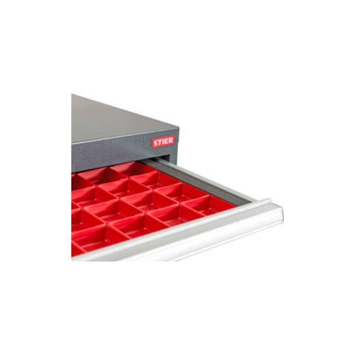 Compartimentage de tiroir STIER, bacs pour petites pièces, BLH 100 mm, dimensions intérieures 500x450 mm, 6 KTK 75x150 mm