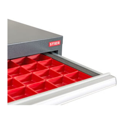 Compartimentage de tiroir STIER, bacs pour petites pièces, BLH 100 mm, dimensions intérieures 500x450 mm, 6 KTK 75x150 mm