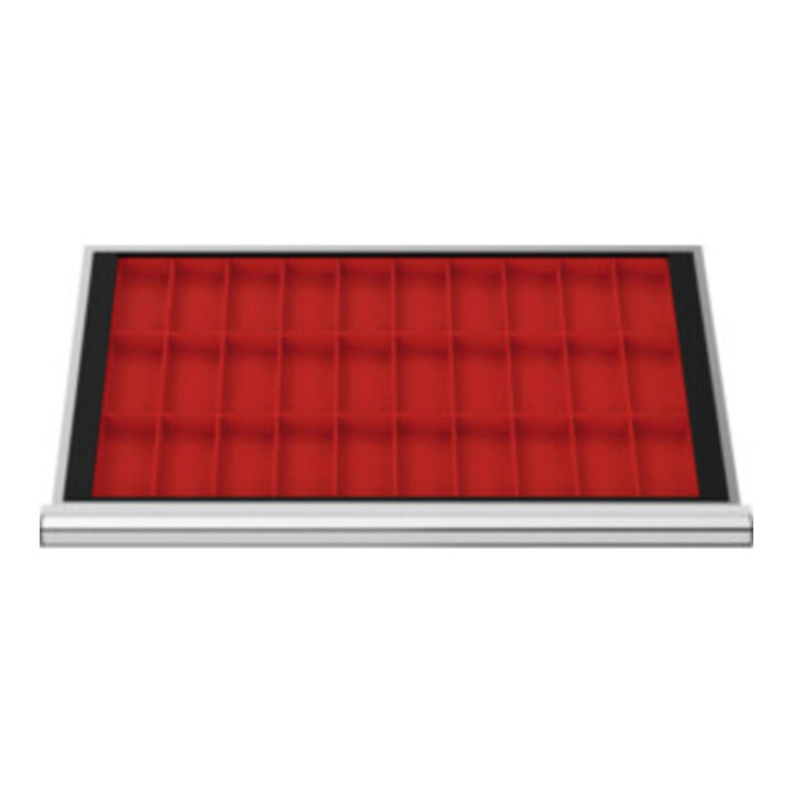 Compartimentage de tiroir STIER, bacs pour petites pièces, BLH 100 mm, dimensions intérieures 800x450 mm, 30 KTK 75x150 mm