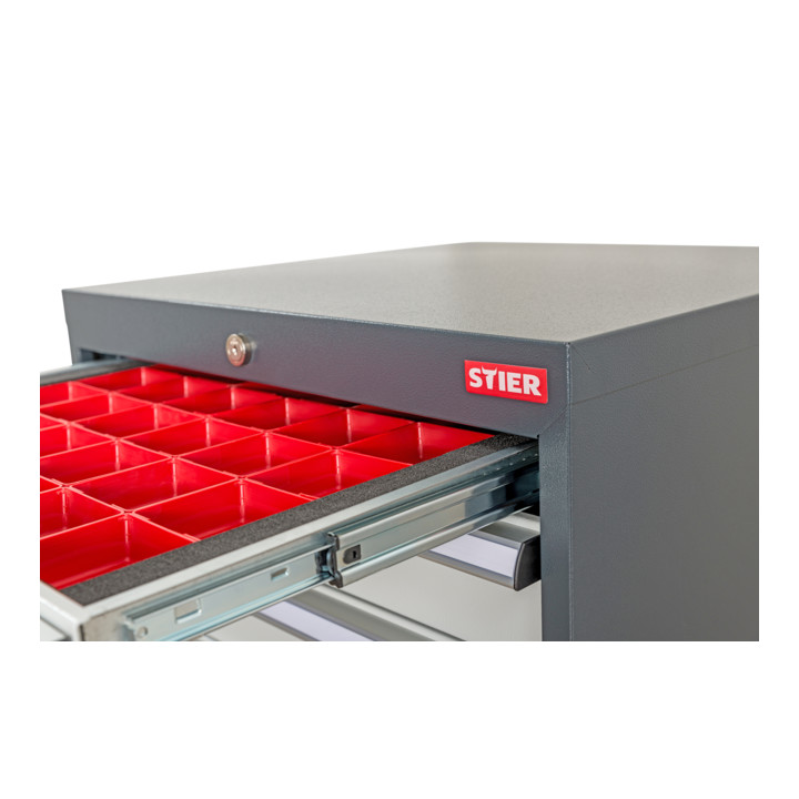 Compartimentage de tiroir STIER, bacs pour petites pièces, BLH 100 mm, dimensions intérieures 800x450 mm, 30 KTK 75x150 mm