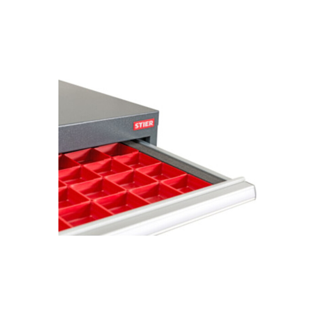Compartimentage de tiroir STIER, bacs pour petites pièces, BLH 100 mm, dimensions intérieures 800x450 mm, 30 KTK 75x150 mm