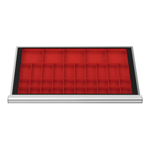 Compartimentage de tiroir STIER, bacs pour petites pièces, BLH 100 mm, dimensions intérieures 800x450 mm, 5 KTK 150x150 mm
