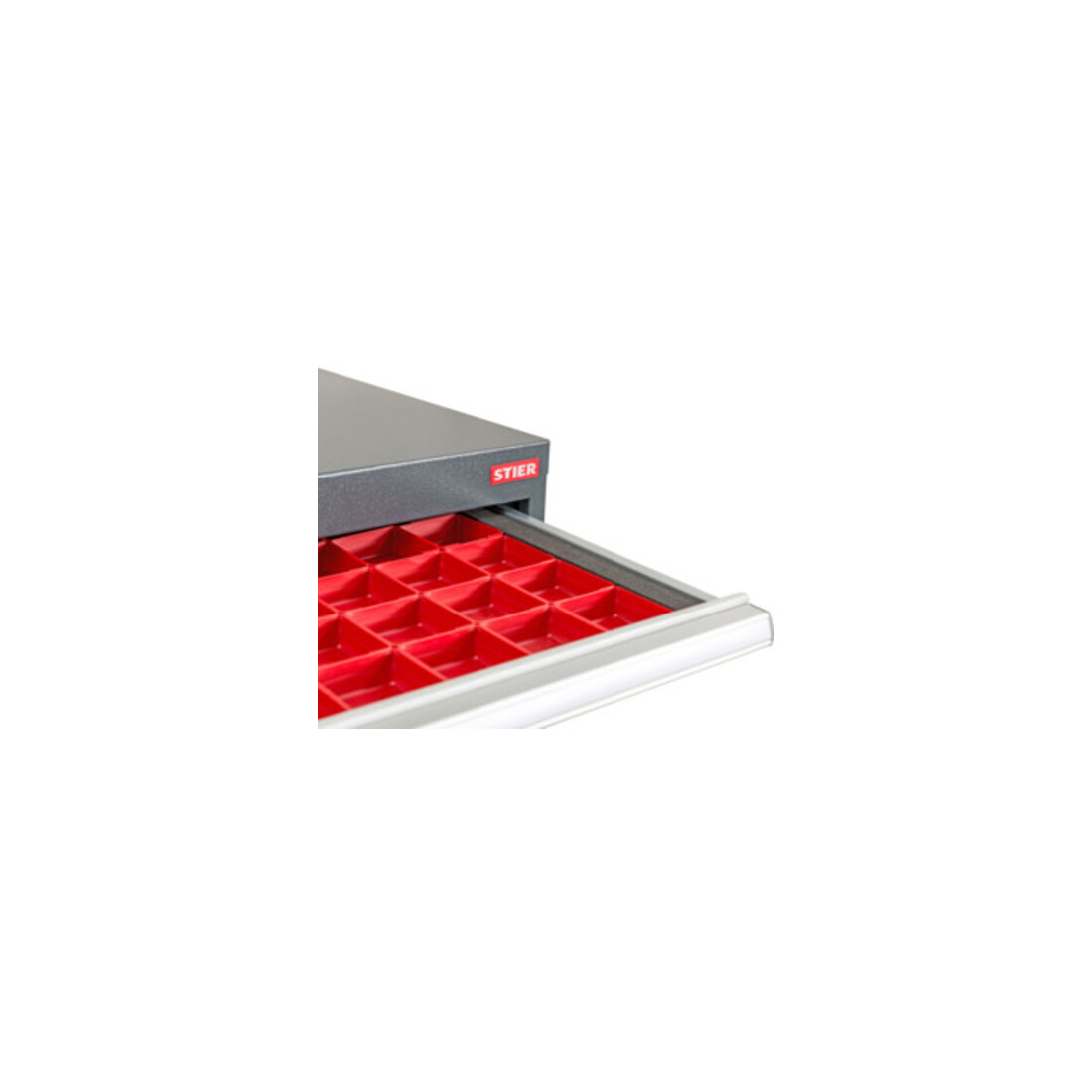 Compartimentage de tiroir STIER, bacs pour petites pièces, BLH 50 mm, dimensions intérieures 500x450 mm, 18 KTK 75x150 mm