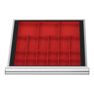 Compartimentage de tiroir STIER, bacs pour petites pièces, BLH 50 mm, dimensions intérieures 500x450 mm, 3 KTK 150x150 mm, 6 KTK 75x150 mm, 12 KTK 75x75 mm