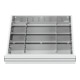 Compartimentage de tiroir STIER, séparations en métal, BLH 100/125 mm, dimensions intérieures 500x450 mm, 12 casiers, 6 x TW 125-1