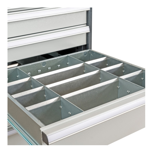 Compartimentage de tiroir STIER, séparations en métal, BLH 100/125 mm, dimensions intérieures 500x450 mm, 12 casiers, 6 x TW 125